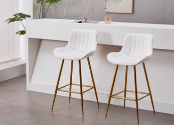 New Bar Stools with Gold Legs, Set of 2 Counter Height Stools for Kitchen Island, 29 Inch Modern Barstools with Swivel Leveling Feet, White
