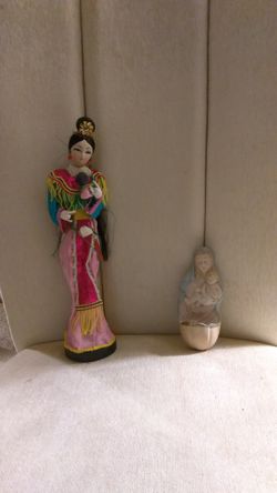 Antique China doll statue and mother mary