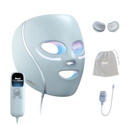 CryoGlow LED Face Mask with Under-Eye Cooling, Anti-Ageing & Blemish Repair, Red & Blue LED, Infrared Light Therapy, USB-C, Remote Control, Storage Ba