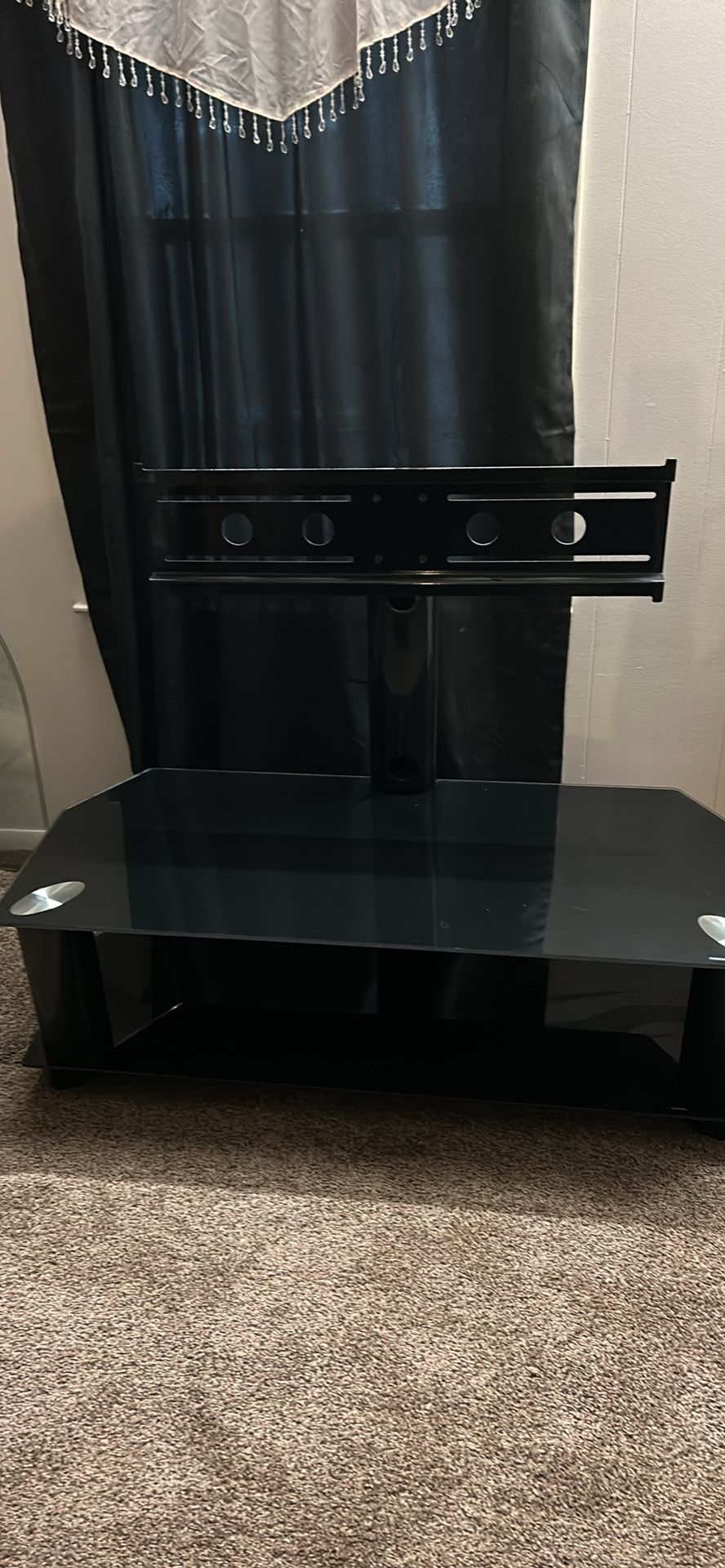 Black Glass Tv Stand(47 Inches Long X 20 Inches Wide) In Excellent Condition
