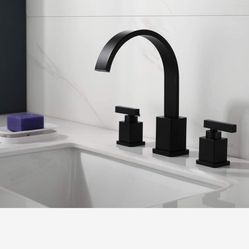 Bathroom Faucet, 2 Lever Handle 8 inch Widespread with Water Supply Hoses F1 black And Nickel  F1