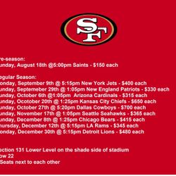 49ers Vs Detroit lions Tickets Free Food Season Tickets $425 
