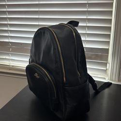 Coach Black Leather Backpack With Gold Zippers