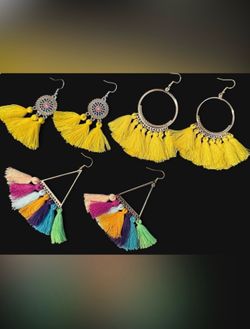 Lot Of 3 Dangle Tassle Multicolor Pierce Earrings Multistyle