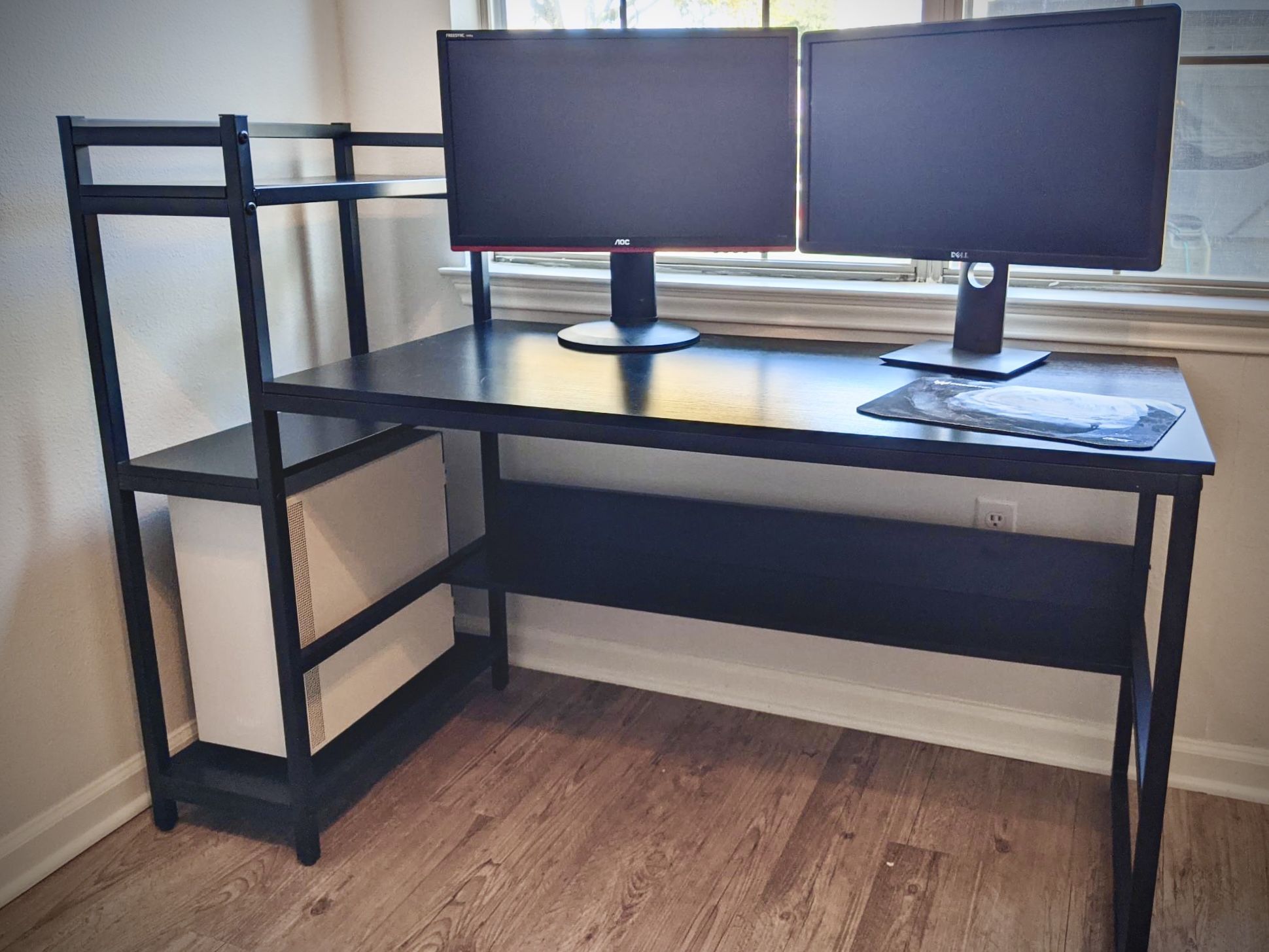 Black Computer Desk With Side Tower Shelf