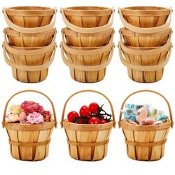 Marsui 10 Pcs Mini Wooden Apple Baskets Bulk for Gifts 4 x 5.1 Inch Mini Berry Baskets with Handle for Garden Picking Fruit Strawberry Flowers Crafts 