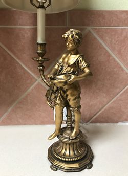 Antique Art Nouveau Sculpture Boy Figural Lamp Base Metal