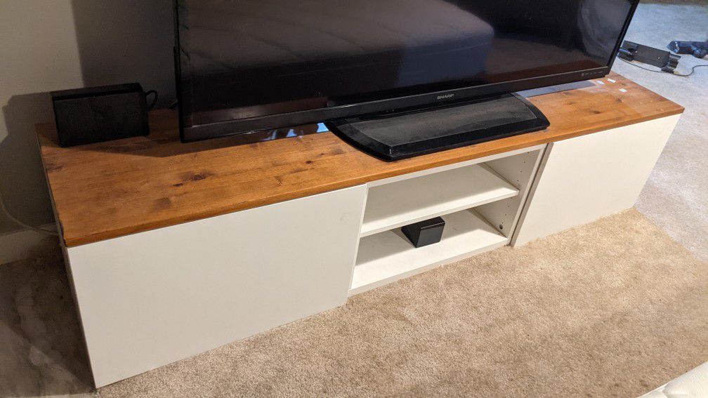 IKEA Besta TV Stand Customized with Oak Hardwood Top