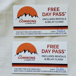(2) Day Passes The Commons Climbing Gym