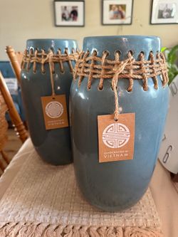 Handcrafted Vietnamese Ceramic Vases Set of 2