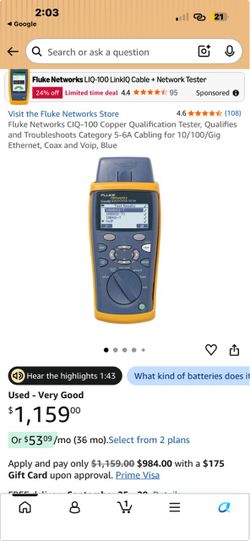 Fluke Networks CIQ-100 Copper Qualification Tester