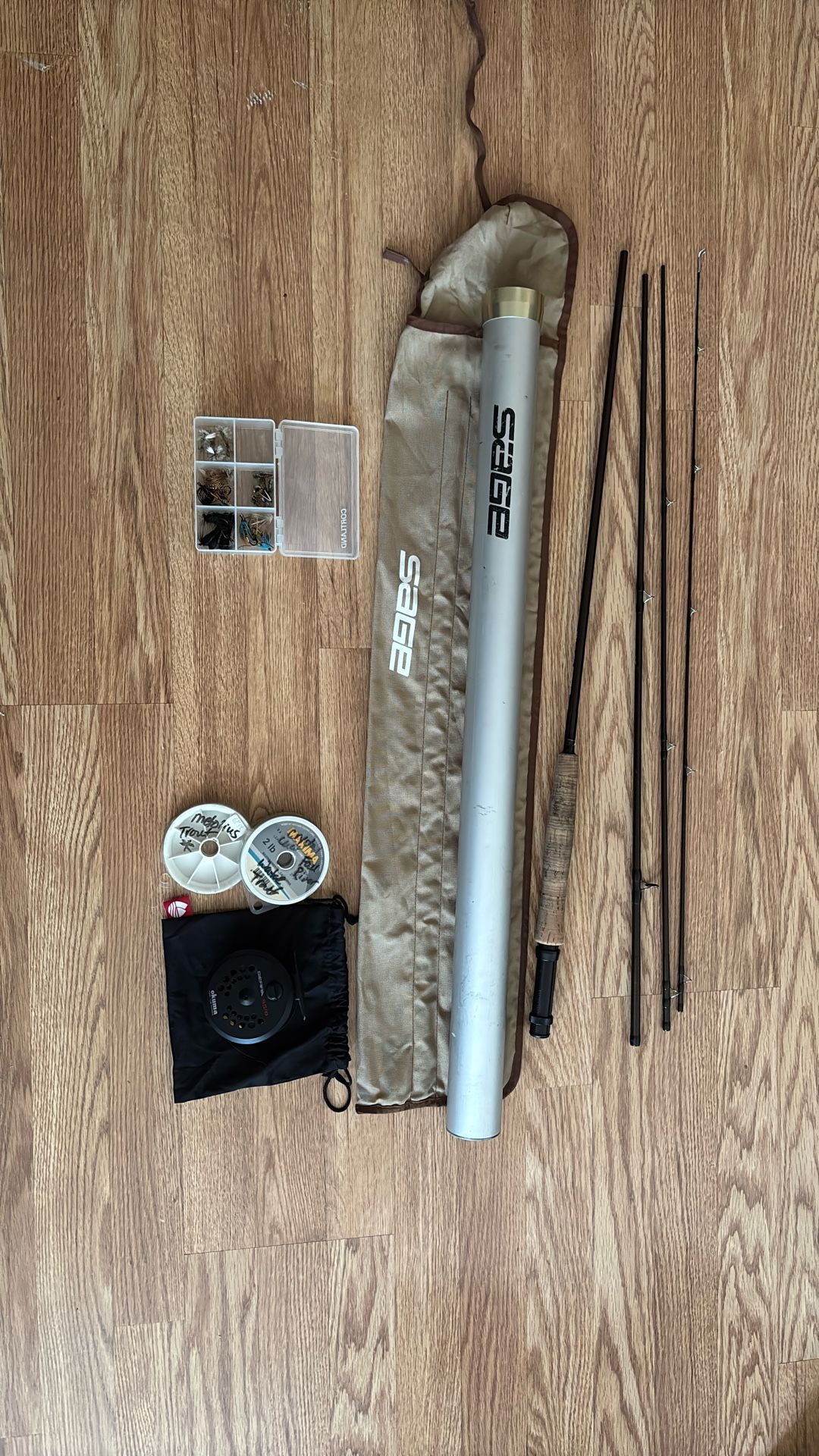 Sage DS2 690-4 Fly Rod (6wt, 9ft, 4-Piece) with Case + Okuna Reel & Flies