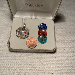 Very Unique Art Glass Necklace 9”sterling Chain