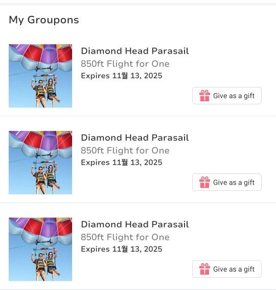 3 Tickets Of Groupon Parasail.