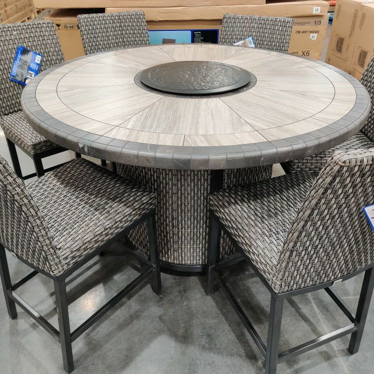 agio park falls 7 piece high dining set with fire table for Sale