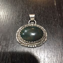 Vintage Navajo Sterling Silver and  Bloodstone Gemstone Pendant Signed by Artist R & B Johnson 