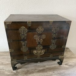 Antique Korean Tansu Butterfly Cabinet or Chest with Brass Inlay