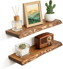 Live Edge Floating Shelves - Solid Spruce - 2PK new