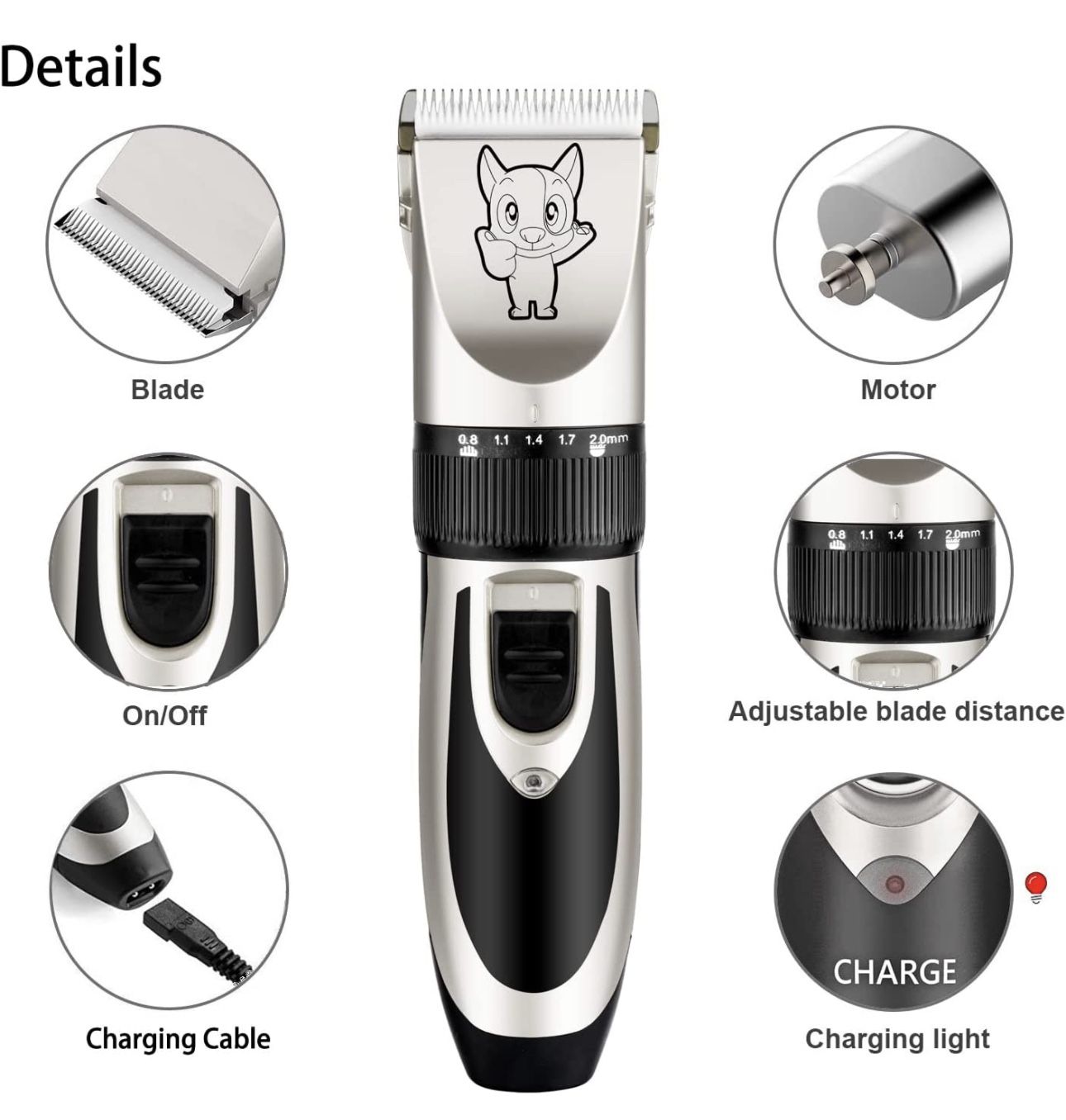 Dog Grooming Kit Clippers, Low Noise, Electric Quiet, Rechargeable, Cordless, Pet Hair Thick Coats Clippers Trimmers Set, Suitable for Dogs, Cats, and
