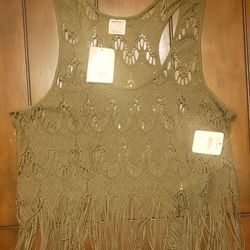 Free People Green Fringe Lace Top