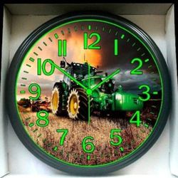 John Deere Tractor Farming  Glow In the Dark Wall Clock New!