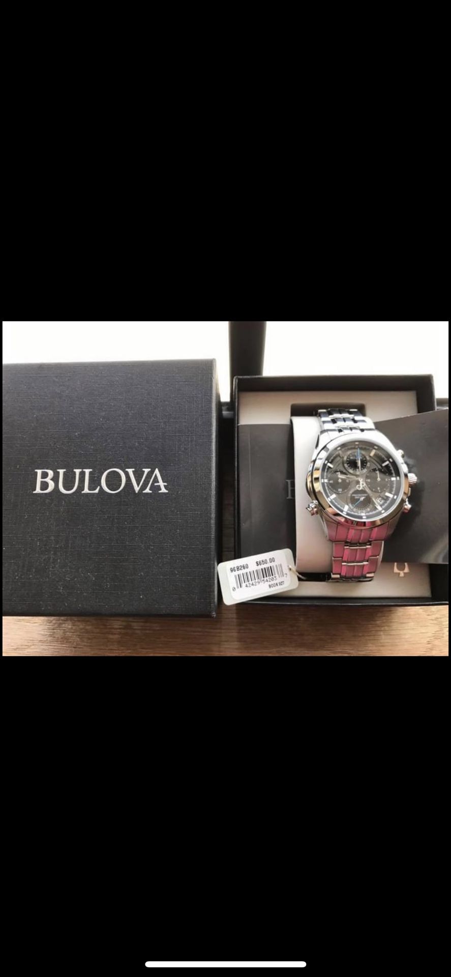 Brand new men's Bulova silver watch for sale with box and tag . Tag price is $650 asking price is $450. Pickup with cash