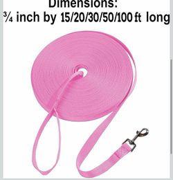 Dog/Puppy Obedience Recall Training Agility Lead - 15ft 20ft 30ft 50ft 100ft Training Leash - Great for Training, Play, Camping, or Backyard - Pink 10