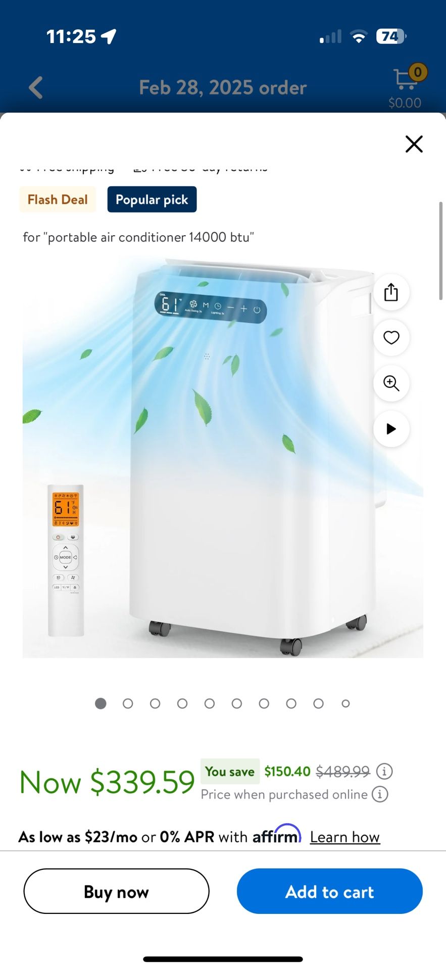 Fosawd 14000 BTU Portable Air Conditioner Cools up to 700 Sq. ft, 3-in-1 AC, Dehumidifier, Fan