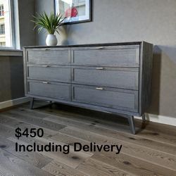 Mid-Century Modern Black 6-Drawer Dresser – Free Delivery  🚚 