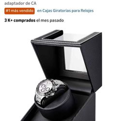 Enrollador de reloj para relojes automáticos: caja automática de enrollador de un solo reloj, caja giratoria de reloj en cuero de fibra de carbono neg