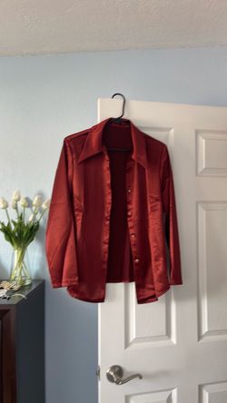 NWOT Luxury Triacetate Satin Shirt Wine Red (Size XL) - 70s Retro Collar⁠