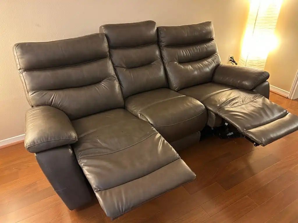 3 seated grey faux leather POWER Recliner/sofa