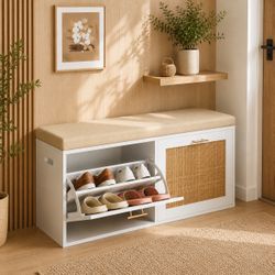 Rattan Shoe storage bench