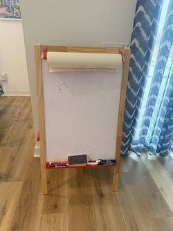 Kids Double-Sided Art Easel with Chalkboard, Whiteboard & Paper Roll