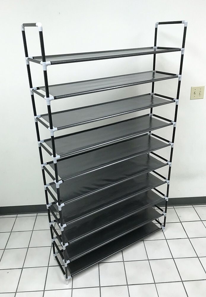 New $20 Adjustable 50 Pair 10-Tier Shoe Rack Tower Space Saving Storage Organizer 39”x11”x70”