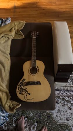 Acoustic Guitar with Tiger Body Art