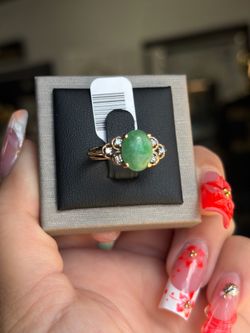 10K DIAMOND/ JADE RING