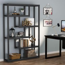 
TRIBESIGNS WAY TO ORIGIN 6-Shelf Modern Bookshelf, Idustrial Etagere Bookcase, 69 Inch Tall Storage Display Staggered Shelves with Sturdy Metal Black