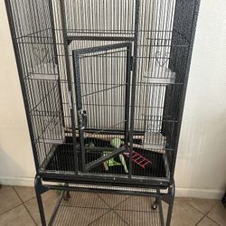 Bird Cage With Stand . Used With Some Toys And Ladder. 