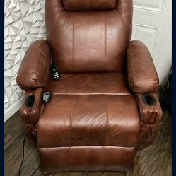 Brown Leather Power Recliner with Massage - Needs Repair