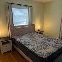 Queen Sealy Posturepedic Plus Mattress + Upholstered Headboard (USB)