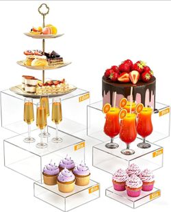 (2724)Clear 6PCS Sturdy Acrylic Buffet Risers and Stands
Food Risers for Buffet Table, Dessert Table Display Set, Stackable Acrylic Storage Boxes (5"x