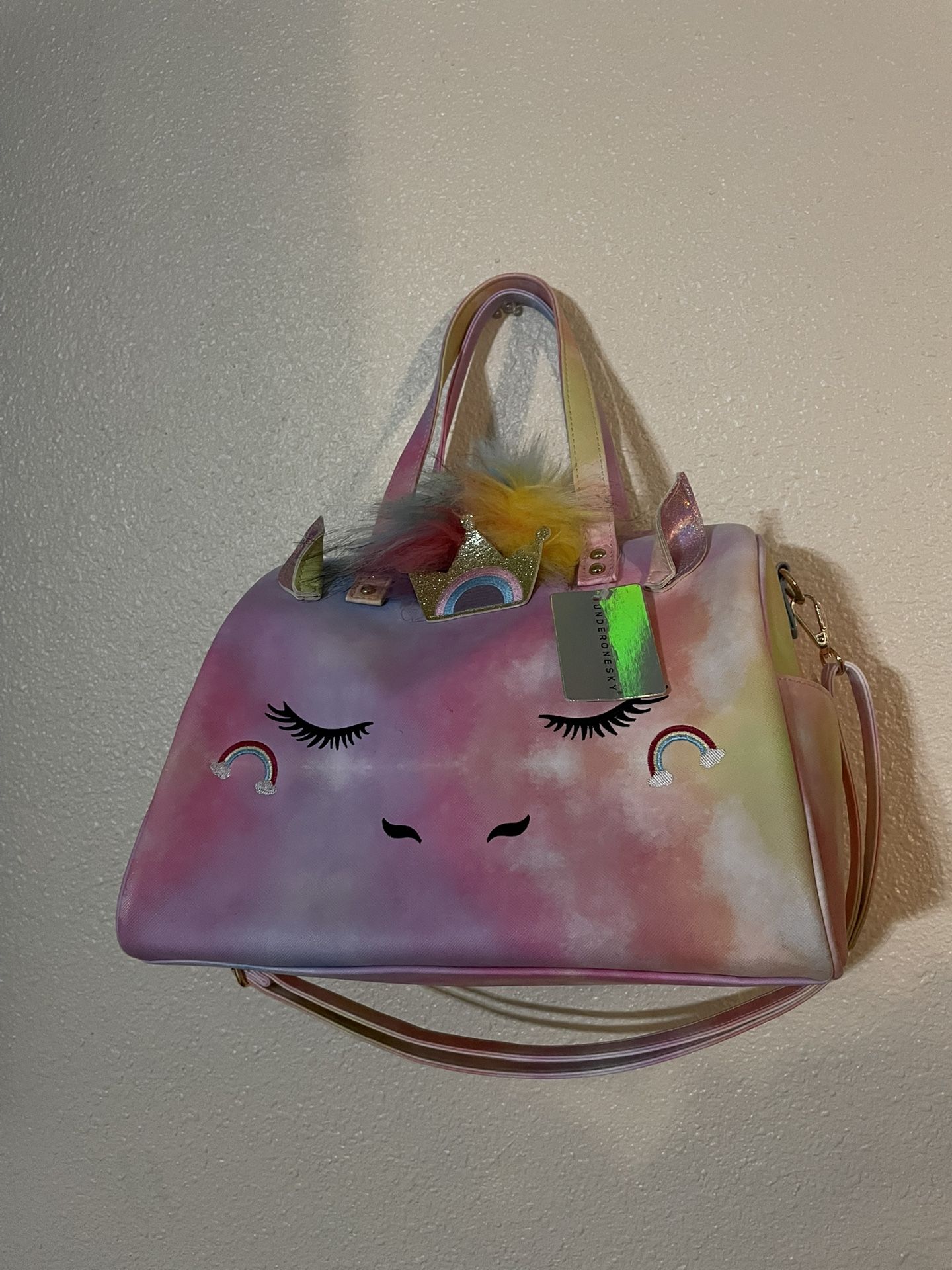 Unicorn Tie Dye Faux Fur Trim Duffel Bag