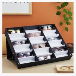 18 Slot Sunglass Organizer, Display Case Storage for Women and Men, Eyeglasses (Black, 18.7 x 14.9 x 2.4 In)