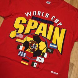 Vintage World Cup FIFA Soccer Large 80s 90s Shirt Spain USA Greece Germany Italy
