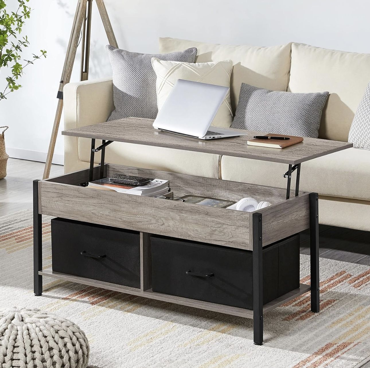 Lift top Coffee Table With 2 Baskets Storage 