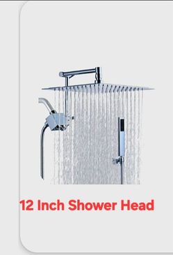 12in Square Rainfall Shower Set w/ Handheld, Chrome Metal, Wall Mount
