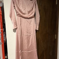 NWT Blush Pink Satin Dress Long Sleeve Maxi Available In Xl (12), L (10) And S