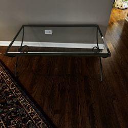 Glass and Metal Table 45” X 29”  - 17” Tall