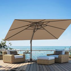 10x13FT Cantilever Outdoor Patio Umbrellas, Double Top Large Rectangle Umbrella, Heavy Duty 360° Rotation Offset Outdoor Sun Shade Umbrella for Garden
